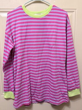 Fantaslook Colorful Striped Pullover Long Sleeved Crew Neck Top Size Large